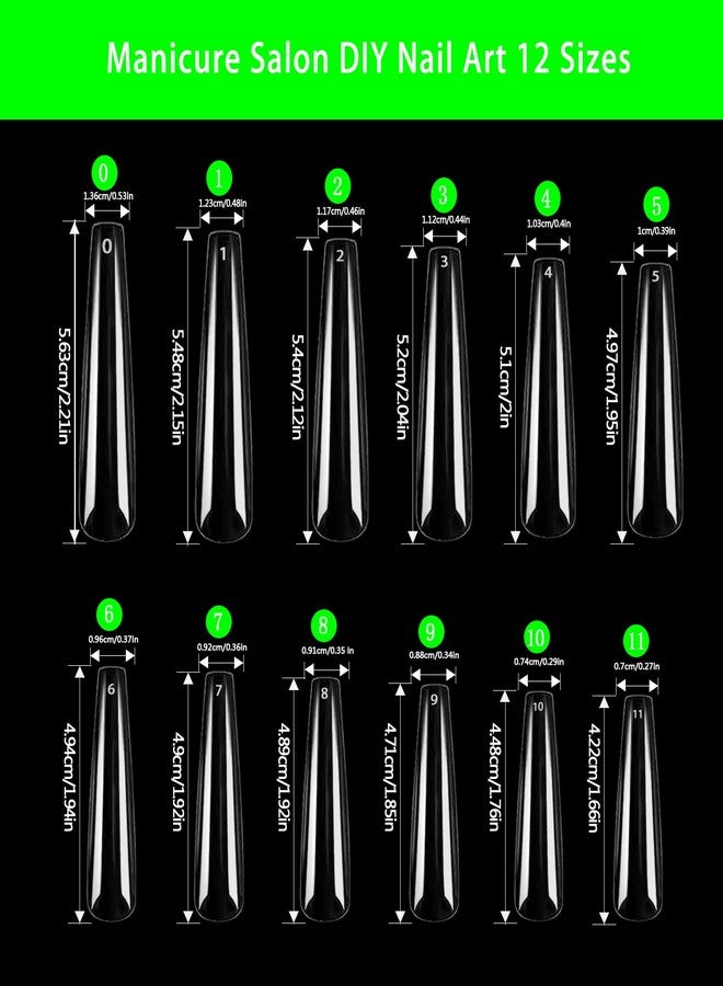 Dudjndjd 504 PCS Extra Long Coffin Nail Tips, Full Cover Coffin Press On Nails Clear Coffin Ballerina No C Curve Nail Tips, 3XL Long Ballerina Nail Tip Fake Acrylic Nails for Salons and DIY Nail Art 12 Sizes - Image 4